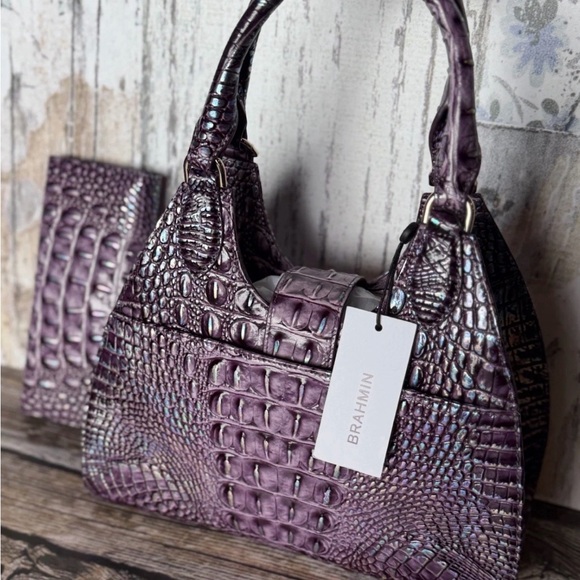 Brahmin Iridescent Purple Crocodile-Embossed Shoulder Bag FiRM - Picture 15 of 16